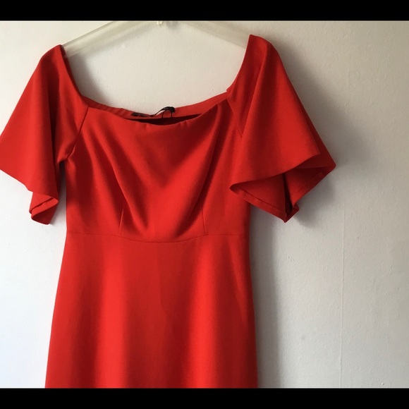 Zara Red Midi Off-the-Shoulder Jersey Dress Size Small - Picture 5 of 9